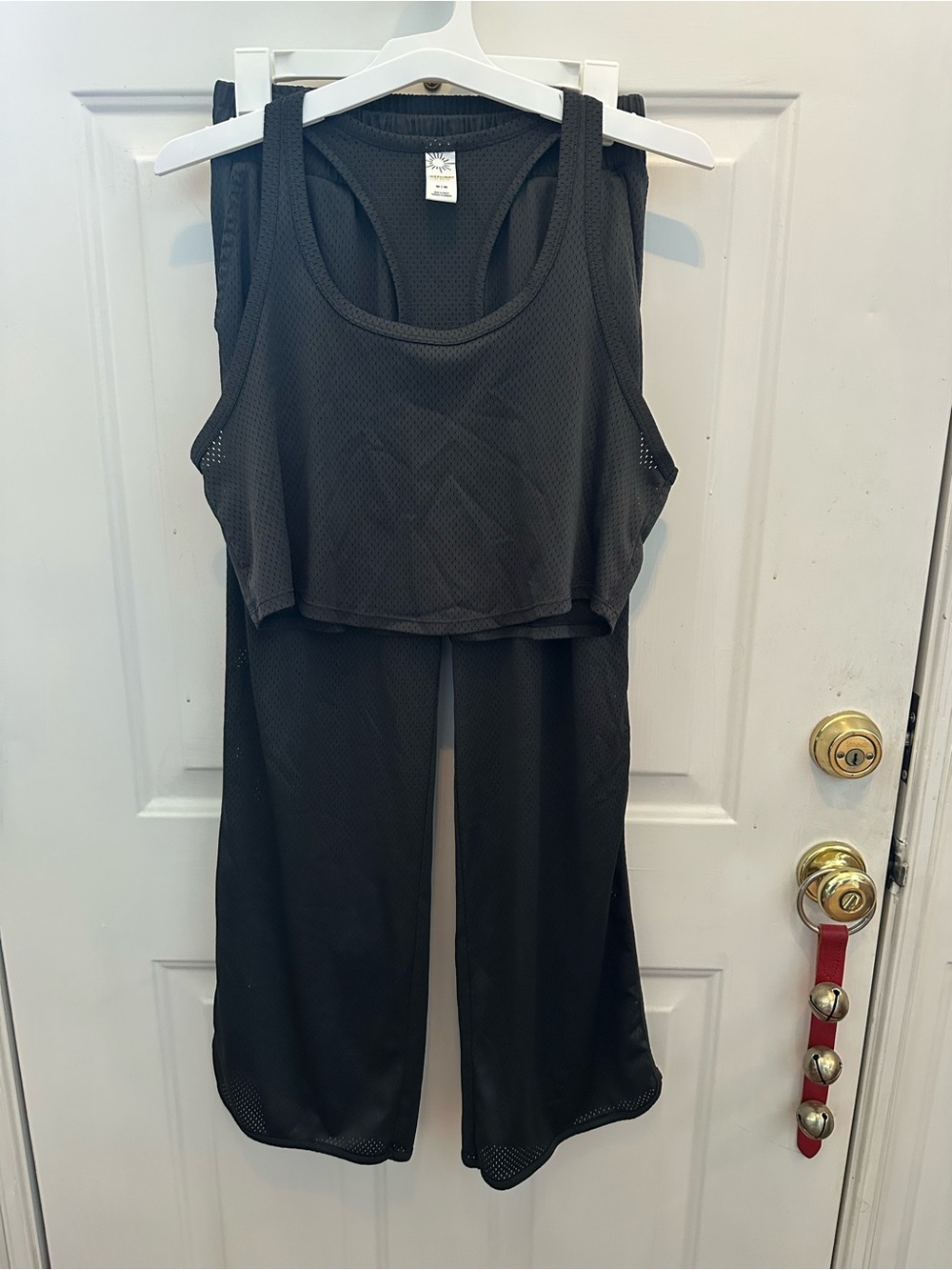 Black Mesh Crop Tank and Wide-Leg Pants Set - Active Lounge